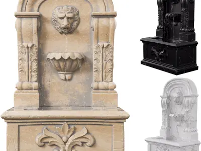 Ornate Marble Wall Fountain Classical Lion Head Low-poly 3D model