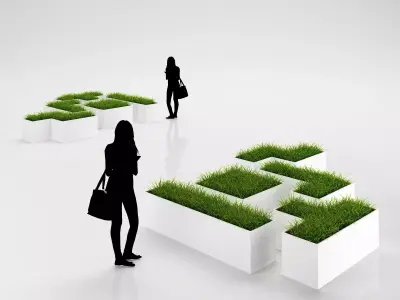 Tetris style pots with grass 3D model