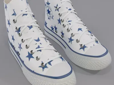 Basketball Leather Shoes Converse All Star White Blue Stars 3D model