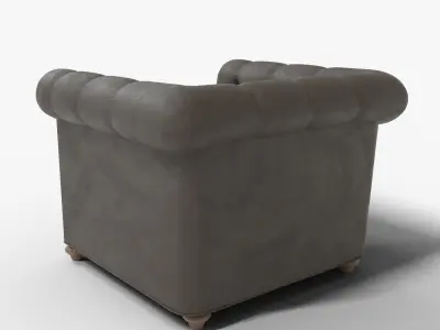 Old Living Room Set Leather Armchair Side Table Lamp Chandelier Low-poly 3D model