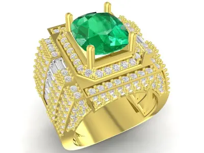 Luxury Square Gemstone Mens Pave Ring 3D Model 3725 3D print model