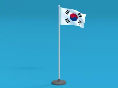 Low Poly Seamless Animated South Korea Flag Low-poly 3D model
