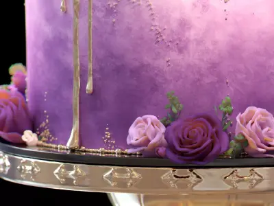 Luxury Wedding Cake with Flowers  Tiered Floral Purple  Gold Low-poly 3D model