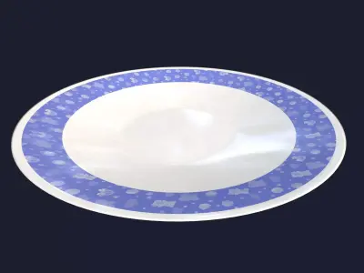 Childrens Blue Themed Plate with Bear Car and Balloon Pattern 3D model