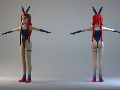 woman female girl character face human fantasy bunny 3D model