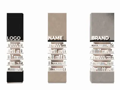 Columns rack with goods Square showcase cosmetics shelves 3D model