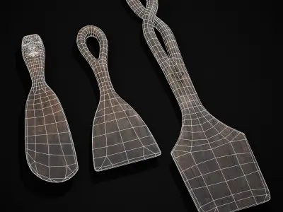 Old Carved Spatulas Low-poly 3D model