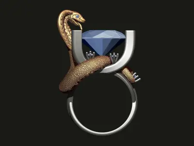 A RING WITH A COBRA AND A LARGE STONE Printable Model 3D print model