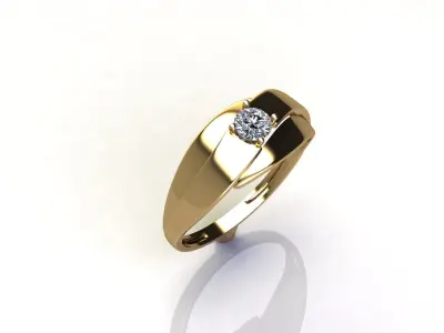 Gold ring with a single diamond 3D print model