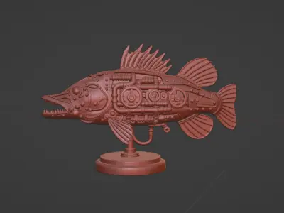 Iron Pike Steampunk Pike Fish Sculpture 3D print model
