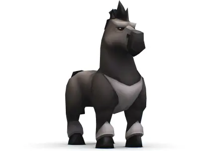 Cartoon Medieval Black Horse MMO Animal Low-poly 3D model