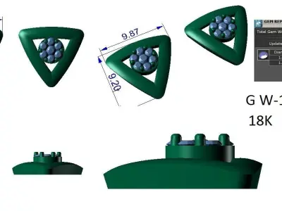 Triangle Shaped Women Stud Earrings 3dm STL OBJ Render Details 3D print model