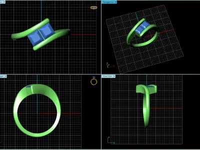 Duet of Radiance  Gold Ring with Twin Princess-Cut Gemstones 3D print model