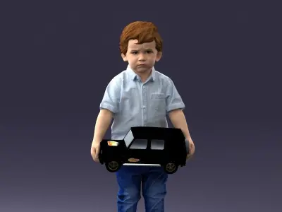 000194 Sad Little Boy Holding Toy Car 1016 3dp 3D print model