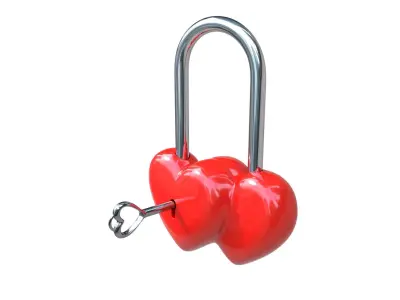 Double Heart Padlock 3D model 3D model