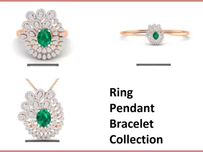 3 Ring Pendant Bracelet 3dm stl renders details  3D Model Pack