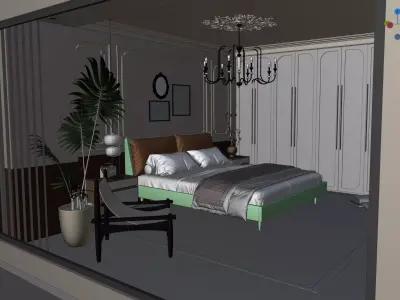 Room Interior 3D Model Blender Setup Textured Low-poly 3D model