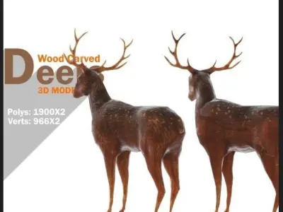Wood Carved Deers Low-poly 3D model