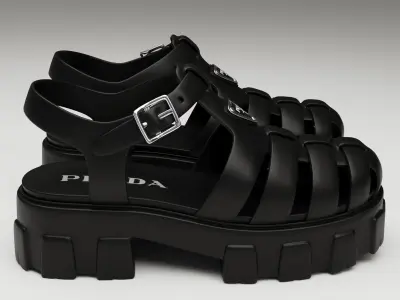 Sandals Prada on platform black Low-poly 3D model