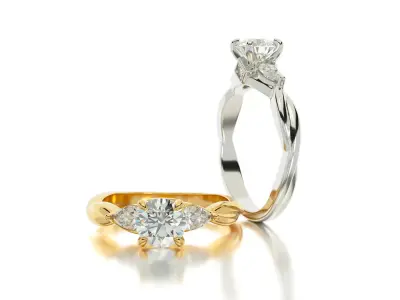 gold engagement ring 6mm round diamond 3D print model