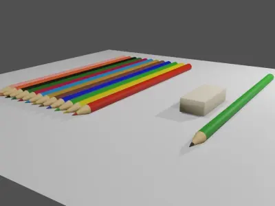 Colored Pencils - Eraser - Graphite - Lapis de cor Low-poly 3D model
