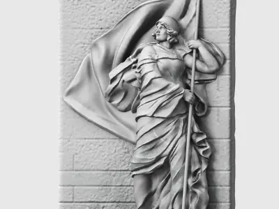Patriot statue of woman holding flag 3D print model