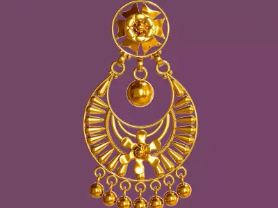 Dripping Drop in Crescent Golden Earring Luxury Jewelry  3D model
