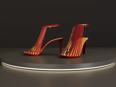 3D red and gold women formal shoe designed with 3ds Max 3D model