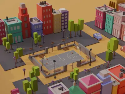 Basketball Court Street- Low Poly Low-poly 3D model