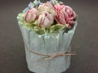 3D Photorealistic Easter Bread with Cream Flower Decoration 3D model