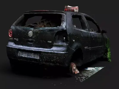 The abandoned car wreck Low-poly 3D model
