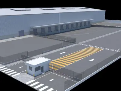 Logistic Warehouse whit Interiors and Exteriors Low-poly 3D model