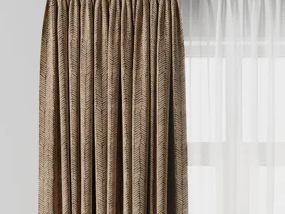 Curtain with rod 15 brown patterned curtain HBH Low-poly 3D model