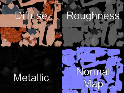 Redhead Female Swimsuit Model  Rigged and Animated Low-poly 3D model