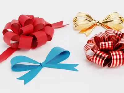 Ribbon Bow Collection - 4 Decorative Gift Wrapping Ornaments 3D model