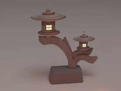 Japanese Granite Garden Ornaments Lamp Free low-poly 3D model