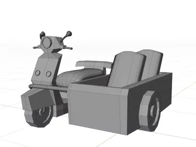  Low Poly  motorcycle with Sidecar  Low-poly 3D model