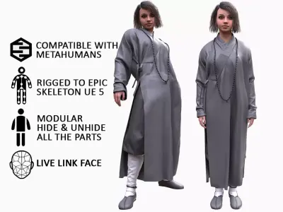 Woman in Martial Suit 4 - Modular - Rigged Low-poly 3D model