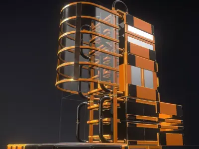 Futuristic Ladders Orange Painted Metal Modular  Low-poly 3D model