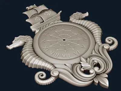 Seahorses Clock - 3D Stl file for CNC 3D model