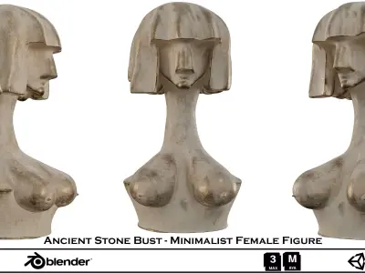 Ancient Stone Bust - Minimalist Female Figure 3D Model Low-poly 3D model