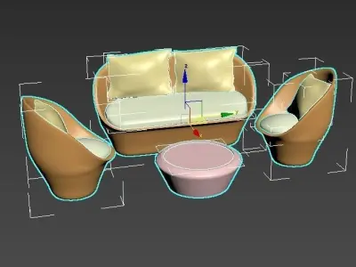 chair sofa set with cushions and pillows Free low-poly 3D model