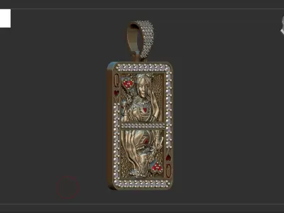 Queen Card Diamond Pendent 3D print model 3D print model