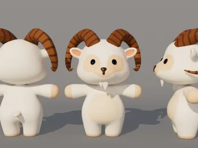Rigged Cartoon Goat Low-poly 3D model