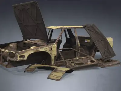 Abandoned Rusty Wrecked Sedan Low-poly 3D model