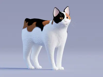 Low poly - Stylized cats - Japanese Bobtail Cat Low-poly 3D model