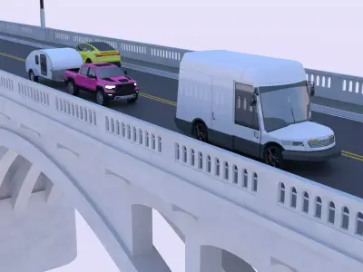 Bridge with RAM Tesla and Oshkosh van 3D model