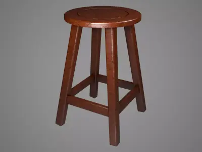 Medium Round Stool Dark Wood Low-poly 3D model