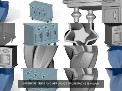 INTERIOR ITEMS AND APPLIANCE VALUE PACK 3D Model Collection