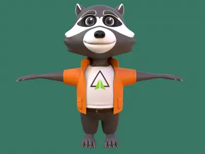Cartoon raccoon in clothes Low-poly 3D model